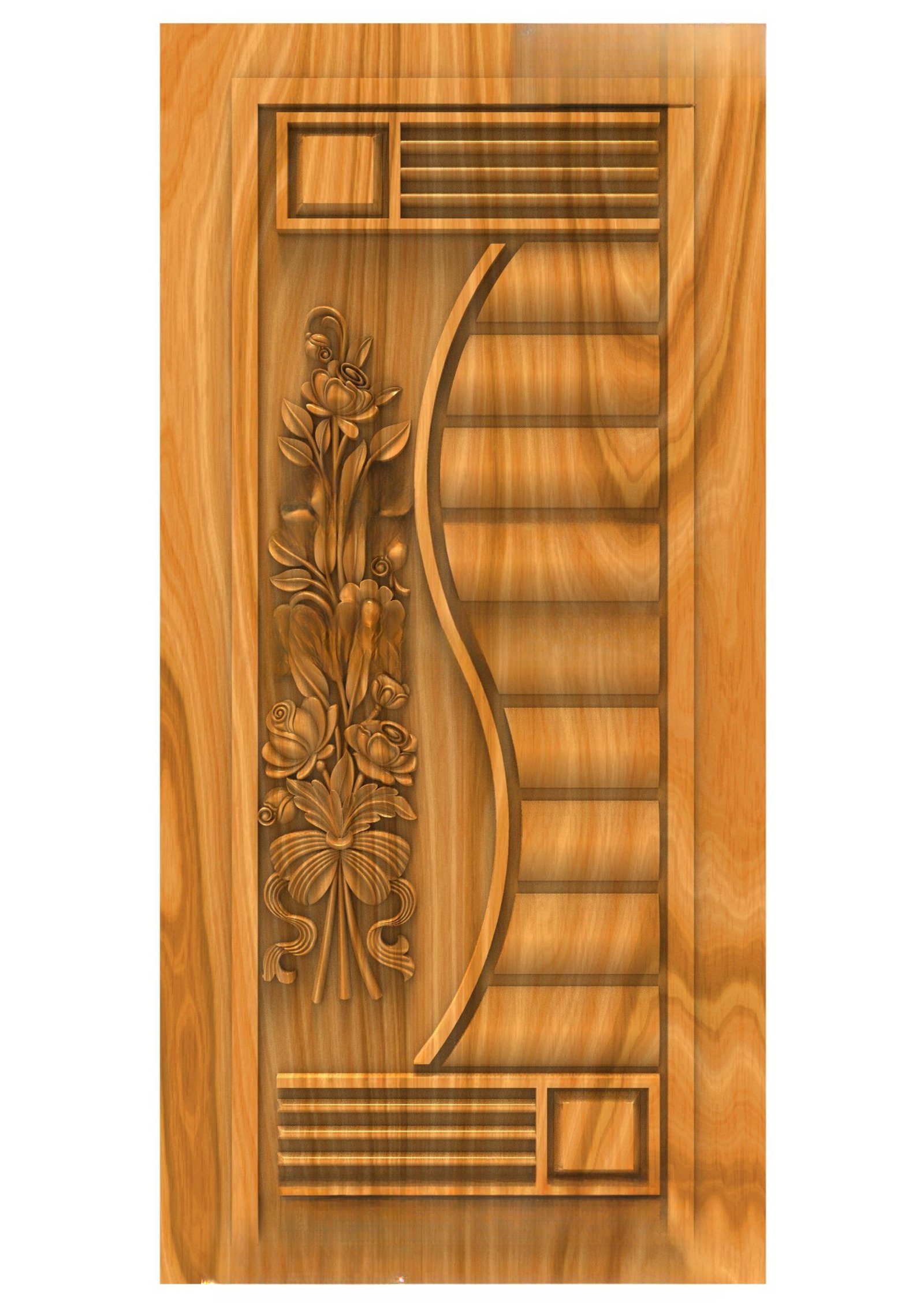 GSK DELITE DOORS - DL-04 Elegant Floral Relief Carved Wood Door 3D Model